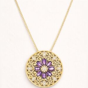 NWT Natural Amethyst Diamond Accent Necklace 18K Gold Plated Sterling Silver 18"